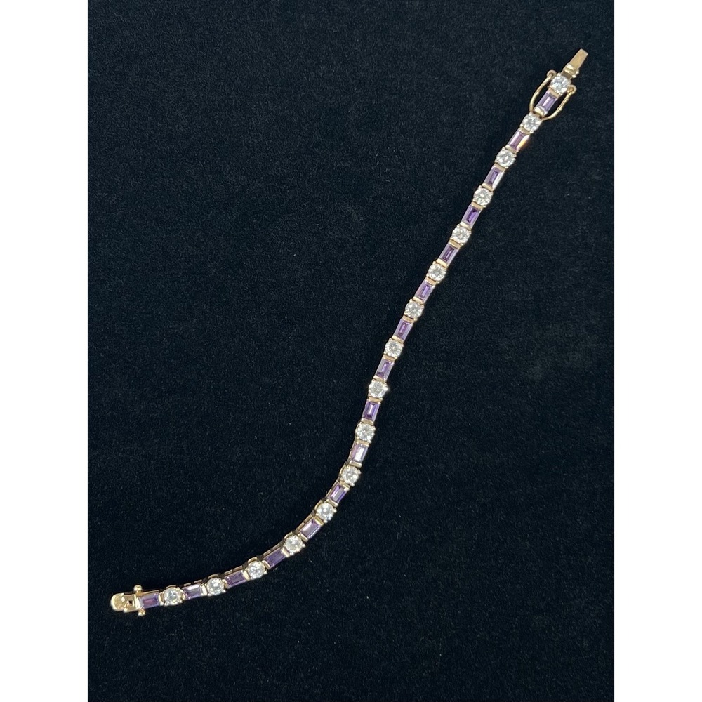 Vintage 925‎ FAS Gold Tone Amethyst CZ Tennis Bracelet 7.75"